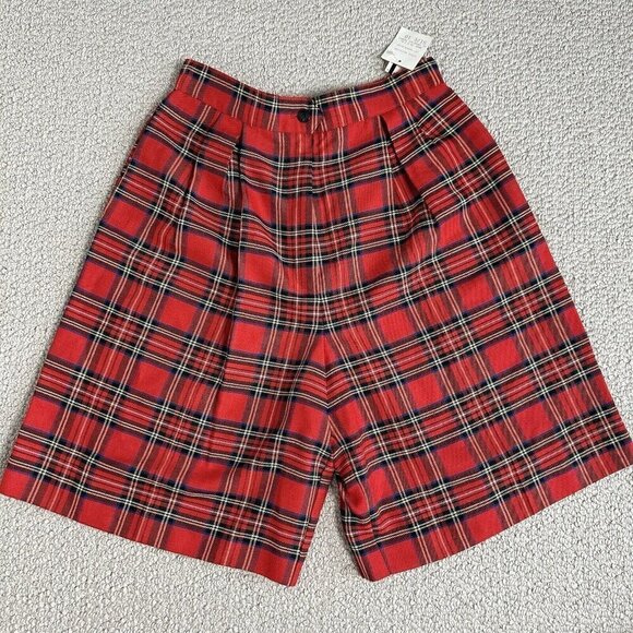 Michele Tartan Plaid Pleated Shorts Womens Size 10 Red NOS Vintage Preppy New - Picture 1 of 16